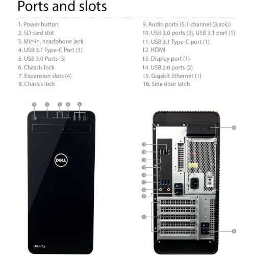 델 Dell XPS 8930 Tower Desktop - 8th Gen. Intel Core i7-8700 6-Core up to 4.60 GHz, 64GB DDR4 Memory, 1TB SSD + 2TB SATA Hard Drive, 6GB Nvidia GeForce GTX 1060, DVD Burner, Windows 1