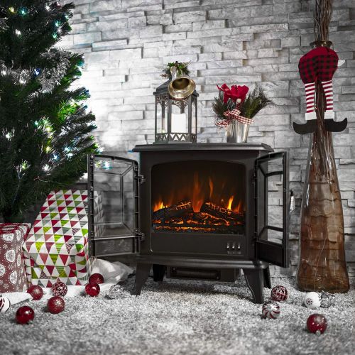 델 DELLA 20 Freestanding Portable Electric Fireplace Heater Heat Log Flame Stove 1400W, Black