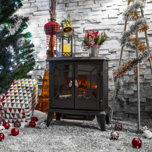 델 DELLA 20 Freestanding Portable Electric Fireplace Heater Heat Log Flame Stove 1400W, Black