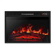 Della 23 Inch 1400W 3D Infrared Electric Fireplace Heater Insert with Remote Control, Realistic Logs & Flames, Adjustable Portable Indoor Space - Black