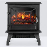 Della 17 Inch 1400W Compact Freestanding Portable Electric Fireplace Stove Heater with Realistic 3D Flame Effect, Infrared Quartz Indoor Heat, Faux Logs Black