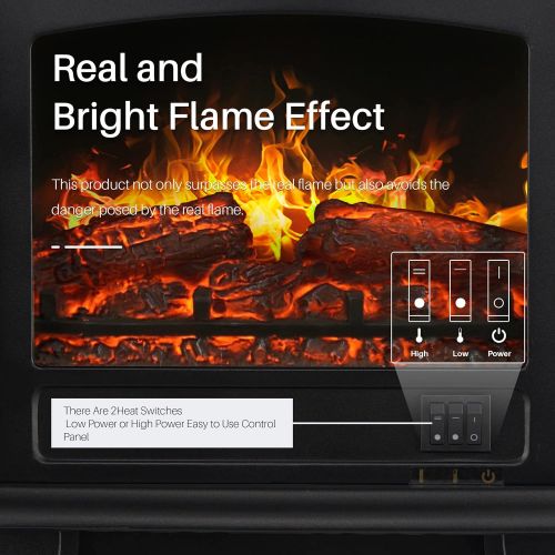 델 Della 17 Inch 1400W Compact Freestanding Portable Electric Fireplace Stove Heater with Realistic 3D Flame Effect, Infrared Quartz Indoor Heat, Faux Logs Black