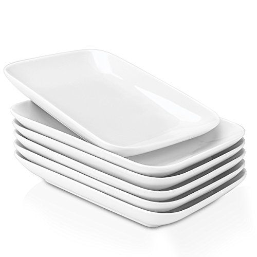  Delling 8 in Ultralight Rectangular Dessert/Salad Plates, Fillet Small Serving Dishes for Fruit, Salad, Appetizer and More - Set of 6, White…