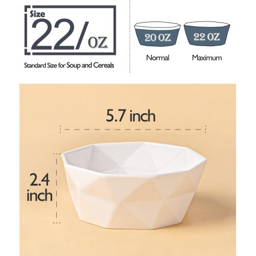  [아마존베스트]Delling 22 Oz Geometric Cereal Bowls, White Soup Bowls Dessert/Snack Bowls Set for Rice Pasta Salad Oatmeal, Microwave / Dishwasher /Oven Safe Set of 4