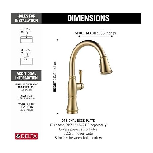  Delta Faucet Cassidy Gold Kitchen Faucet, Kitchen Faucets with Pull Down Sprayer, Kitchen Sink Faucet, Gold Faucet for Kitchen Sink with Magnetic Docking, Lumicoat Champagne Bronze 9197-CZ-PR-DST