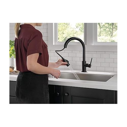  Delta Faucet Trinsic Matte Black Kitchen Faucet Black, Kitchen Faucets with Pull Down Sprayer, Kitchen Sink Faucet, Faucet for Kitchen Sink, Magnetic Docking Spray Head, Matte Black 9159-BL-DST