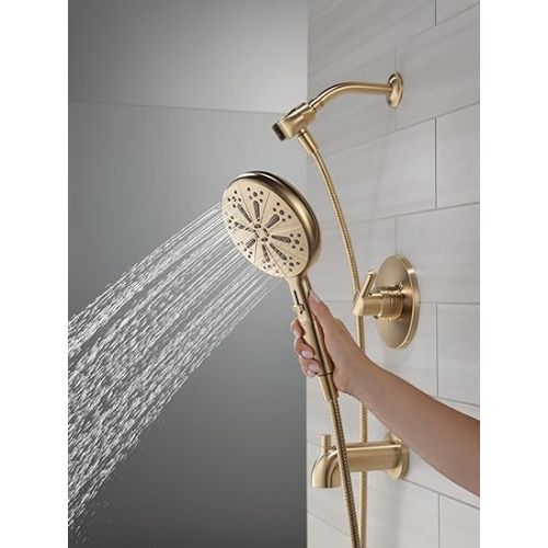  Delta Faucet Nicoli 14 Series Single-Handle Tub and Shower Trim Kit, Gold Shower Faucet with 6-Spray H2Okinetic Hand Held Shower Head with Hose, Champagne Bronze 144749-CZ-HS (Shower Valve Included)