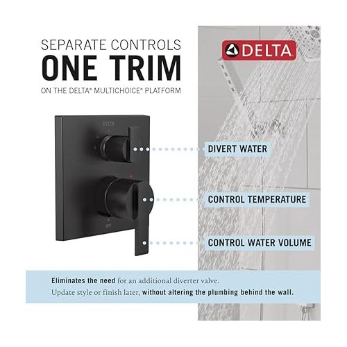  DELTA FAUCET T24867-BL Angular Modern Monitor 14 Series Valve 3-Setting Integrated Shower Trim with Diverter, Matte Black