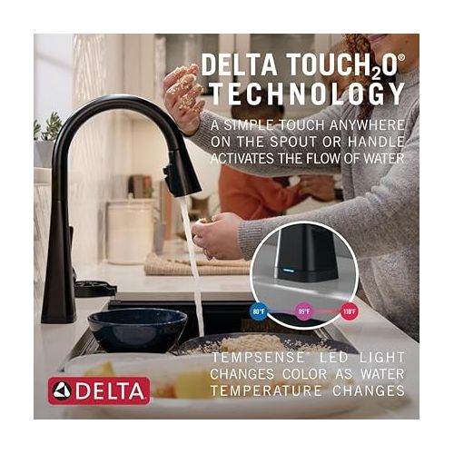  Delta Faucet Lenta Matte Black Kitchen Faucet Touch, Touch Kitchen Faucets with Pull Down Sprayer, Kitchen Sink Faucet, Kitchen Faucet Black, Touch2O Technology, Matte Black 19802TZ-BL-DST