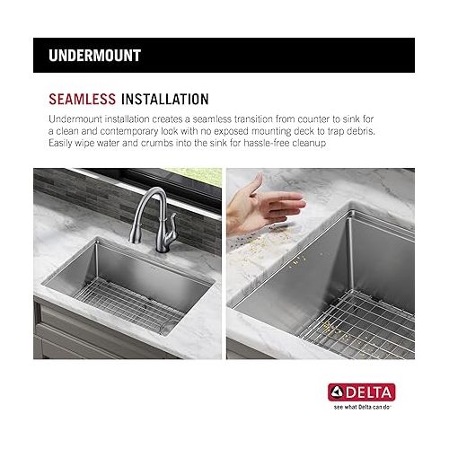  DELTA FAUCET 95B932-30S-SS Lorelai Workstation Kitchen Sink Undermount Stainless Steel Single Bowl with WorkFlow Ledge and Chef’s Kit of 6 Accessories