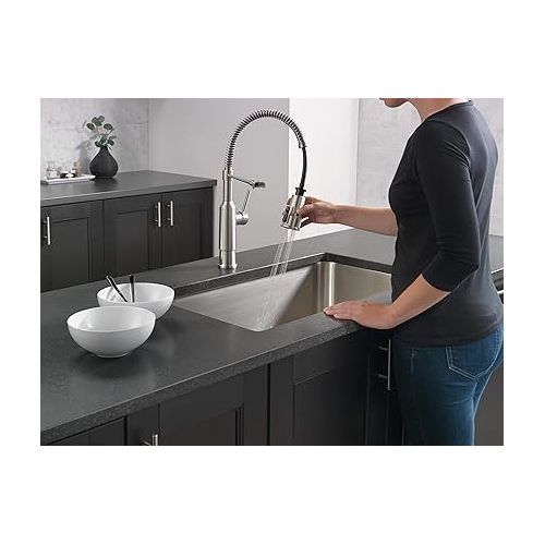  Delta Faucet Theodora Pull Down Kitchen Faucet with Pull Down Sprayer, Commercial Kitchen Sink Faucet, Faucets for Kitchen Sink, Magnetic Docking Spray Head, SpotShield Stainless 18804Z-SP-DST