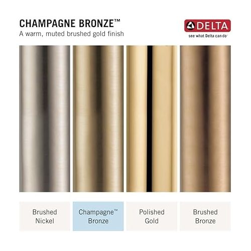  Delta Faucet Modern Raincan Square Single-Function Tub and Shower Trim Kit Gold, Tub Faucet Set, Rainfall Shower Head Gold, Delta Shower Kit, Champagne Bronze T14468-CZ-PP (Valve Not Included)