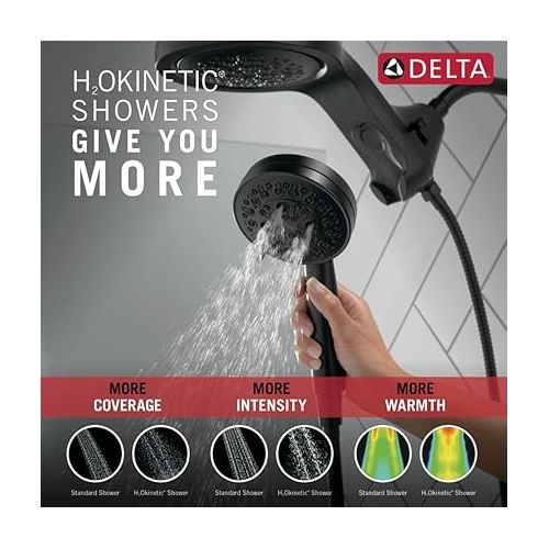  Delta Faucet HydroRain H2Okinetic Dual Shower Head with Handheld 5-Spray, Hose, Detachable Shower Head, 2.5 GPM Flow Rate, Matte Black 58680-BL25