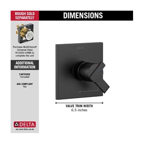  Delta Faucet Ara 17 Series Dual-Function Shower Valve Trim Kit Black, Shower Handle, Delta Shower Trim Kit, Matte Black T17067-BL (Valve Not Included)