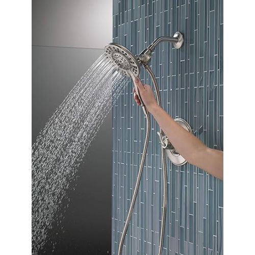  Delta Faucet Linden 17 Series Dual-Function Shower Faucet, Shower Trim Kit with 4-Spray In2ition 2-in-1 Dual Hand Held Shower Head with Hose, Stainless T17294-SS-I (Valve Not Included)