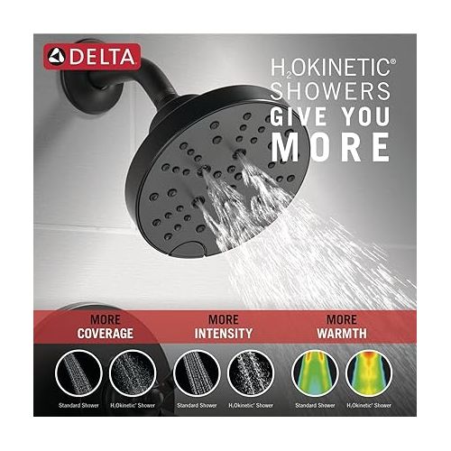  Delta Faucet Saylor 17 Series Black Shower Valve Trim Kit with H2Okinetic Shower Head, Delta Shower System, Shower Faucet Set, Shower Head and Handle Set, Matte Black T17235-BL (Valve Not Included)