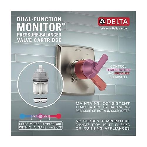  DELTA FAUCET T24967-BL Angular Modern Monitor 14 Series Valve 6-Setting Integrated Shower Trim with Diverter, Matte Black, (Valve Not Included)