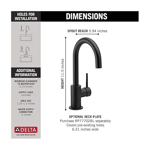  Delta Faucet Trinsic Matte Black Bar Faucet, Black Bar Sink Faucet Single Hole, Wet Bar Faucets Single Hole, Prep Sink Faucet, Faucet for Bar Sink, Black Kitchen Faucet, Matte Black 1959LF-BL