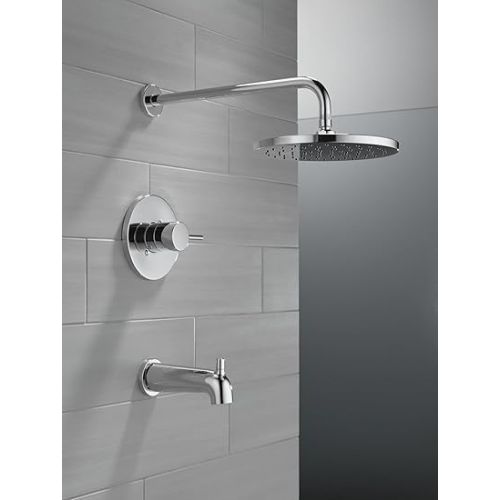  Delta Faucet Modern Raincan Round Single-Function Tub and Shower Trim Kit Gold, Tub Faucet Set, Rainfall Shower Head Gold, Delta Shower Kit, Champagne Bronze T14469-CZ-PP (Valve Not Included)