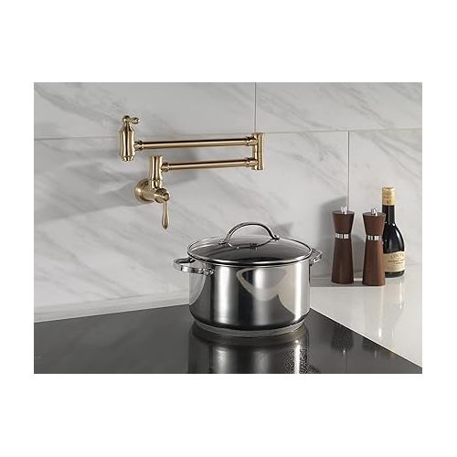  Delta Faucet Traditional Brushed Gold Pot Filler Faucet, Delta Pot Filler Gold, Farmhouse Pot Filler Faucet Wall Mount, Potfiller, Brass Construction, Champagne Bronze 1177LF-CZ