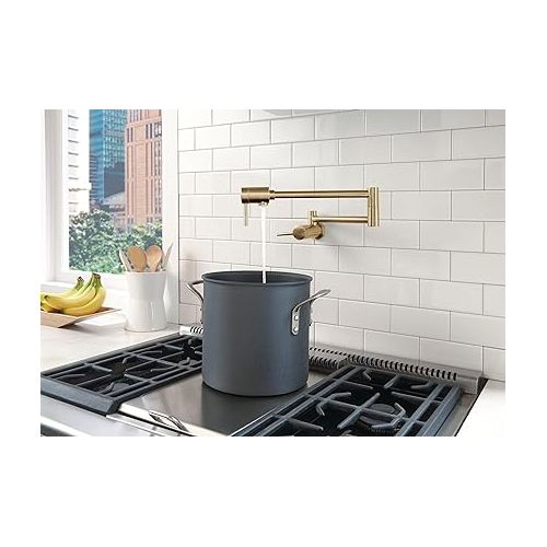  Delta Faucet Contemporary Wall Mount Pot Filler Faucet, Gold Pot Filler Kitchen Faucet, Delta Pot Filler, Wall Mount Kitchen Faucet, Potfiller, Champagne Bronze 1165LF-CZ