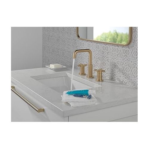  Delta Faucet Nicoli Widespread Bathroom Faucet 3 Hole, Gold Bathroom Faucet, 2 Handle Bathroom Faucet, Bathroom Sink Faucet, Drain Assembly, Champagne Bronze 35894LF-CZ