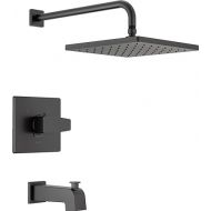 Delta Faucet Modern Raincan Square Single-Function Tub and Shower Trim Kit Black, Tub Faucet Set, Rainfall Shower Head Black, Delta Shower Trim Kit, Matte Black T14468-BL-PP (Valve Not Included)