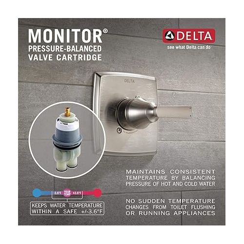  DELTA FAUCET T24859-BL Contemporary Monitor 14 Series Valve 3-Setting Integrated Shower Trim with Diverter, Matte Black