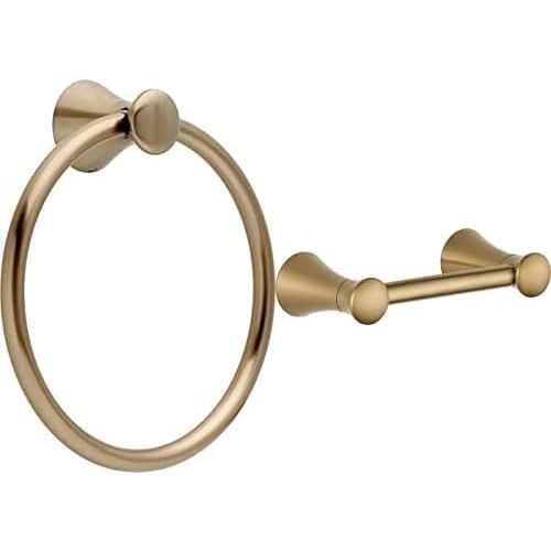  Delta Faucet 73846-CZ Lahara Towel Ring, Champagne Bronze AND Delta Faucet 73850-CZ Lahara Pivoting Toilet Paper Holder, Champagne Bronze