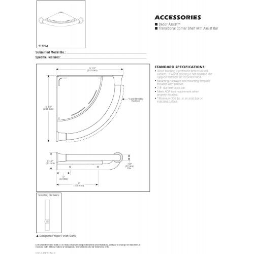  Delta Faucet 41316 Transitional Corner Shelf / Assist Bar, Polished Chrome