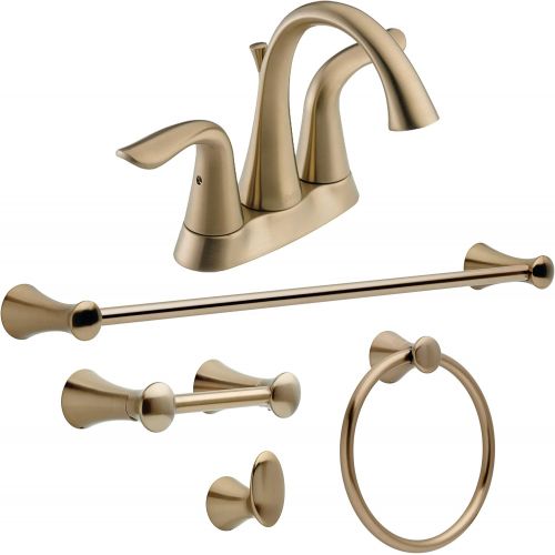  Delta Faucet Lahara Bronze Bathroom Faucet with Coordinating Bathroom Accessories Included, Bathroom Sink Faucet, Toilet Paper Holder, Towel Bar, Robe Hook, Towel Ring