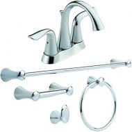 Delta Faucet Lahara Centerset Bathroom Faucet Chrome with Coordinating Bathroom Accessories Included, Bathroom Sink Faucet, Toilet Paper Holder, Towel Bar, Robe Hook, Towel Ring