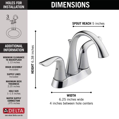  Delta Faucet Lahara Centerset Bathroom Faucet Chrome with Coordinating Bathroom Accessories Included, Bathroom Sink Faucet, Toilet Paper Holder, Towel Bar, Robe Hook, Towel Ring