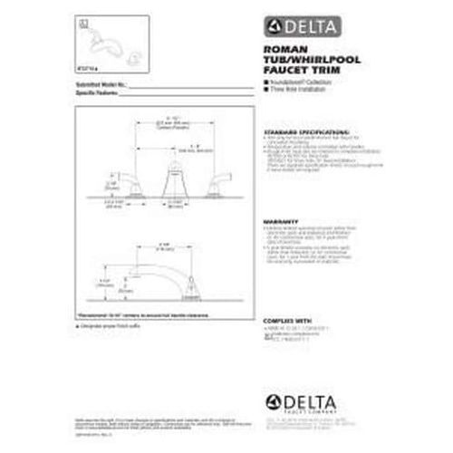  Delta Faucet BT2710 Deck-Mount without Diverter, 8.56 x 16.00 x 8.56 inches, Chrome