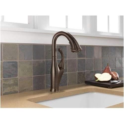  Delta Faucet Addison Single-Handle Bar-Prep Kitchen Sink Faucet with Pull Down Sprayer and Magnetic Docking Spray Head, Champagne Bronze 9992-CZ-DST