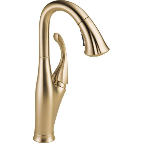  Delta Faucet Addison Single-Handle Bar-Prep Kitchen Sink Faucet with Pull Down Sprayer and Magnetic Docking Spray Head, Champagne Bronze 9992-CZ-DST