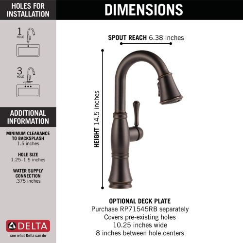  Delta Faucet Cassidy Single-Handle Bar-Prep Kitchen Sink Faucet with Pull Down Sprayer and Magnetic Docking Spray Head, Venetian Bronze 9997-RB-DST