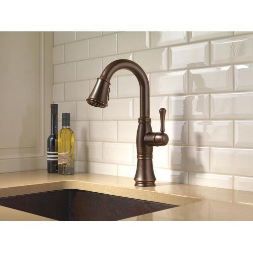  Delta Faucet Cassidy Single-Handle Bar-Prep Kitchen Sink Faucet with Pull Down Sprayer and Magnetic Docking Spray Head, Venetian Bronze 9997-RB-DST