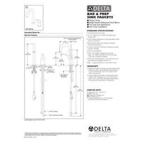 DELTA FAUCET Delta 1903-SS-DST Classic Single Handle Bar/Prep Faucet, Stainless