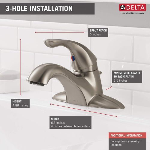  Delta Faucet Delta 520-SSPPU-DST Classic Single Handle Bathroom Faucet, Stainless Centerset