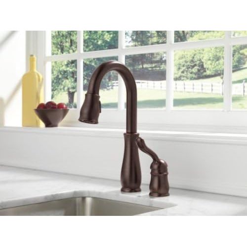  Delta Faucet Leland Single-Handle Bar-Prep Kitchen Sink Faucet with Pull Down Sprayer and Magnetic Docking Spray Head, Venetian Bronze 9978-RB-DST,6.69 x 15.00 x 6.69 inches