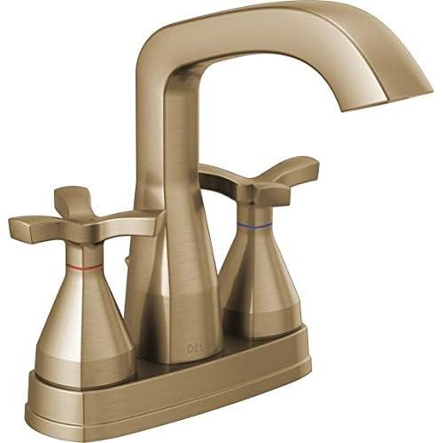  Delta Faucet Stryke Gold Bathroom Faucet, Centerset Bathroom Faucet with Cross Handles, Diamond Seal Technology, Metal Drain Assembly, Champagne Bronze 257766-CZMPU-DST