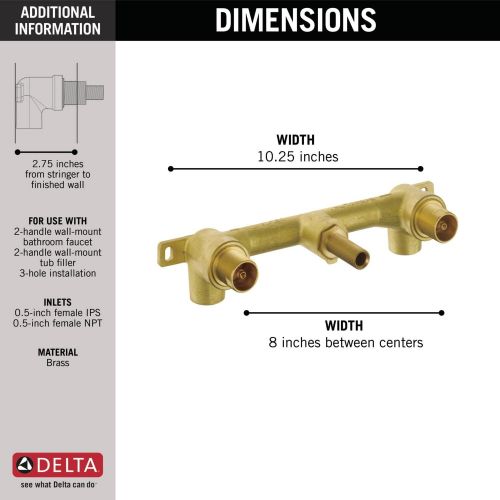  Delta Faucet Wall-Mount Rough-In Valve for Delta 2-Handle Wall-Mount Bathroom Faucets R3500-WL