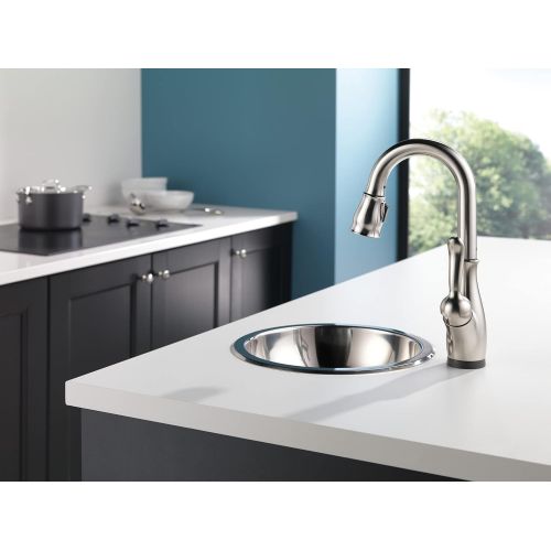  Delta Faucet 9678T-SP-DST Leland Single Handle Pull-Down Bar/Prep Faucet with Touch2O Technology, SpotShield Stainless