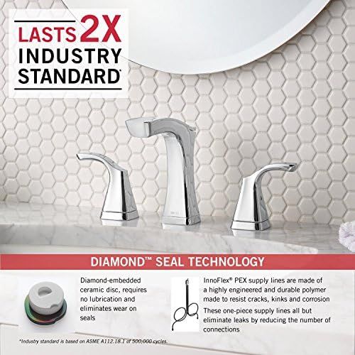  Delta Faucet Tesla Widespread Bathroom Faucet Chrome, Bathroom Faucet 3 Hole, Diamond Seal Technology, Metal Drain Assembly, Chrome 3552-MPU-DST
