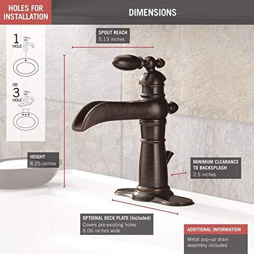  Delta Faucet Victorian Bronze Bathroom Faucet, Single Hole Bathroom Faucet, Waterfall Faucet, Single Handle, Metal Drain Assembly, Venetian Bronze 554LF-RB