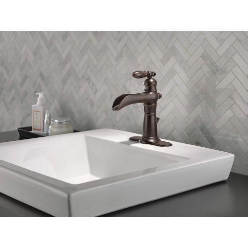  Delta Faucet Victorian Bronze Bathroom Faucet, Single Hole Bathroom Faucet, Waterfall Faucet, Single Handle, Metal Drain Assembly, Venetian Bronze 554LF-RB