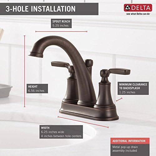  DELTA FAUCET Delta Woodhurst 2-Handle Centerset Bathroom Faucet with Metal Drain Assembly, Venetian Bronze (2532LF-RBMPU)