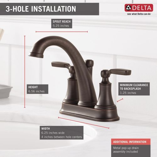  DELTA FAUCET Delta Woodhurst 2-Handle Centerset Bathroom Faucet with Metal Drain Assembly, Venetian Bronze (2532LF-RBMPU)