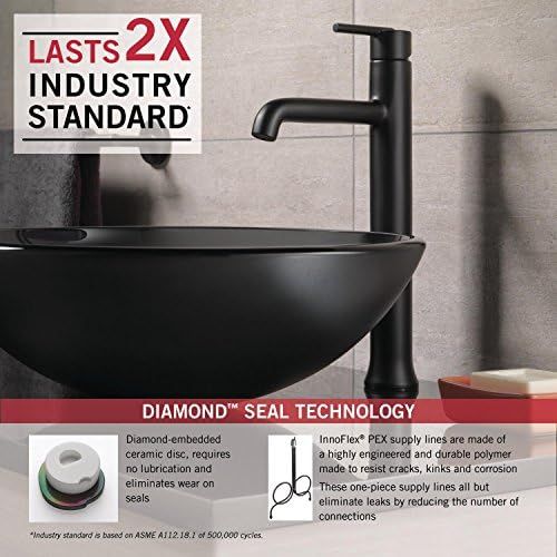  Delta Faucet Trinsic Vessel Sink Faucet, Matte Black Bathroom Faucet, Single Hole Bathroom Faucet, Diamond Seal Technology, Matte Black 759-BL-DST